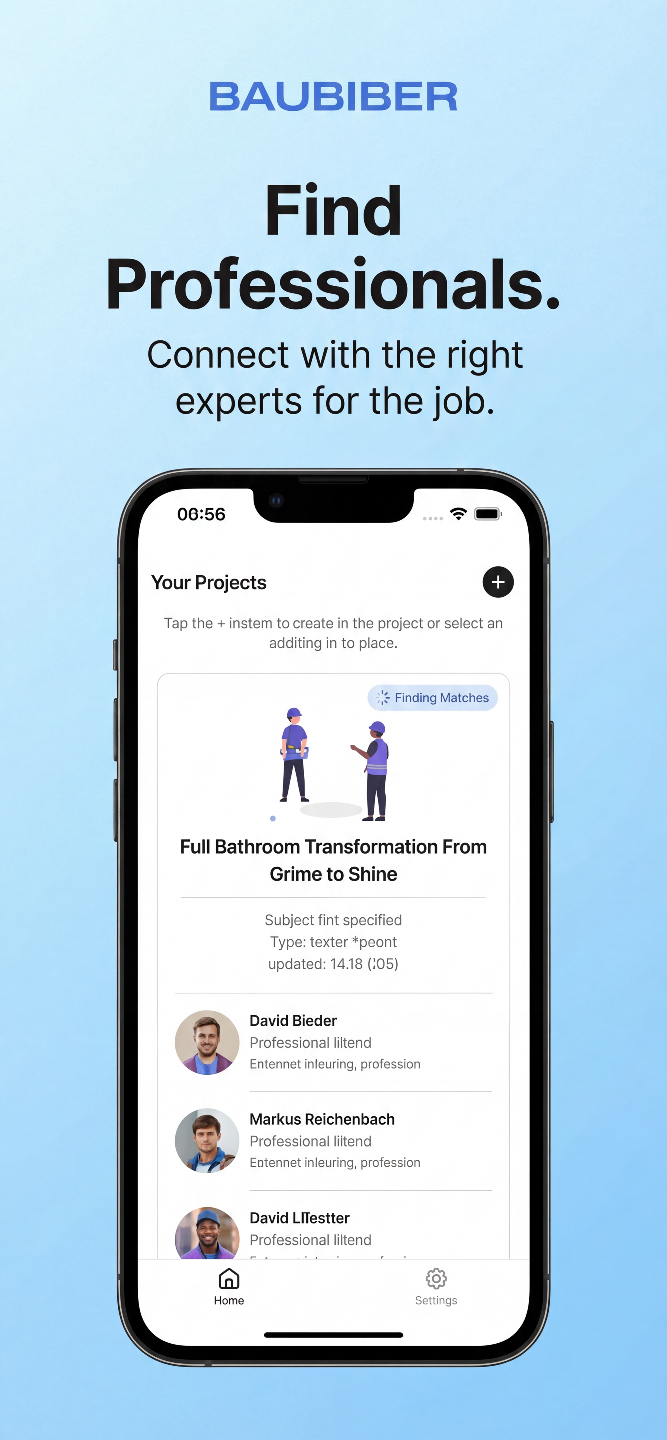 Baubiber app — find professionals matched to your specific project