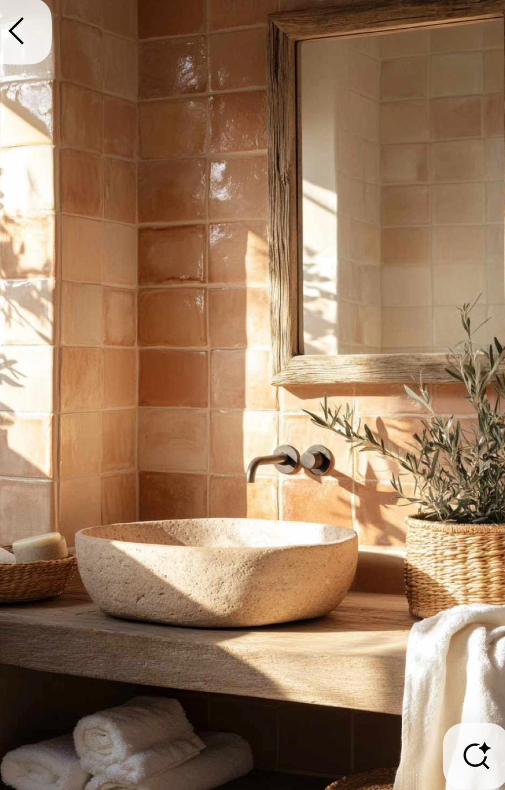 Terracotta stone vessel sink close-up