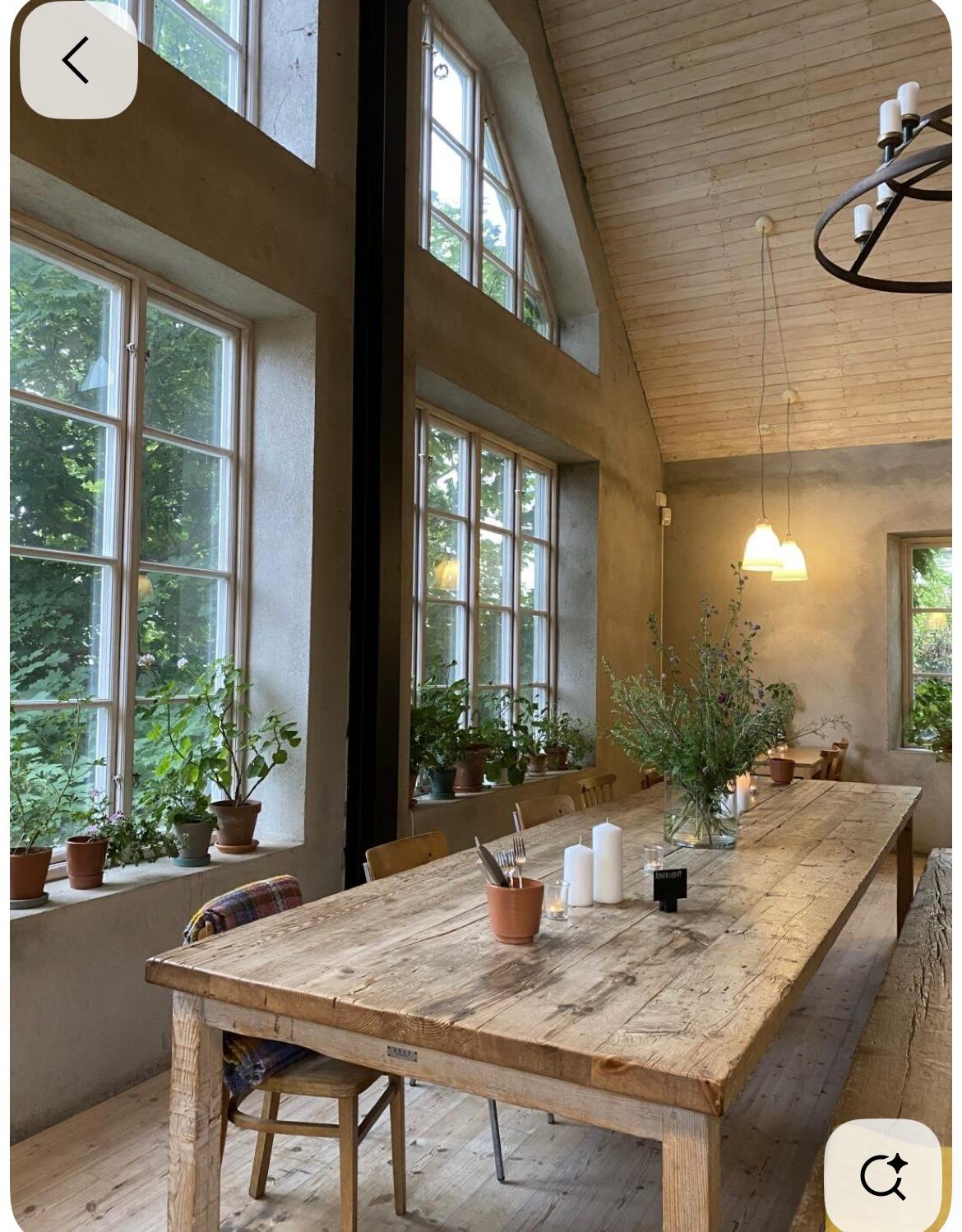 Conservatory-style rustic table surrounded by plants
