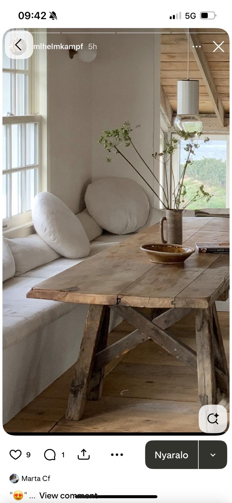 Scandinavian cottage trestle table with bench seating