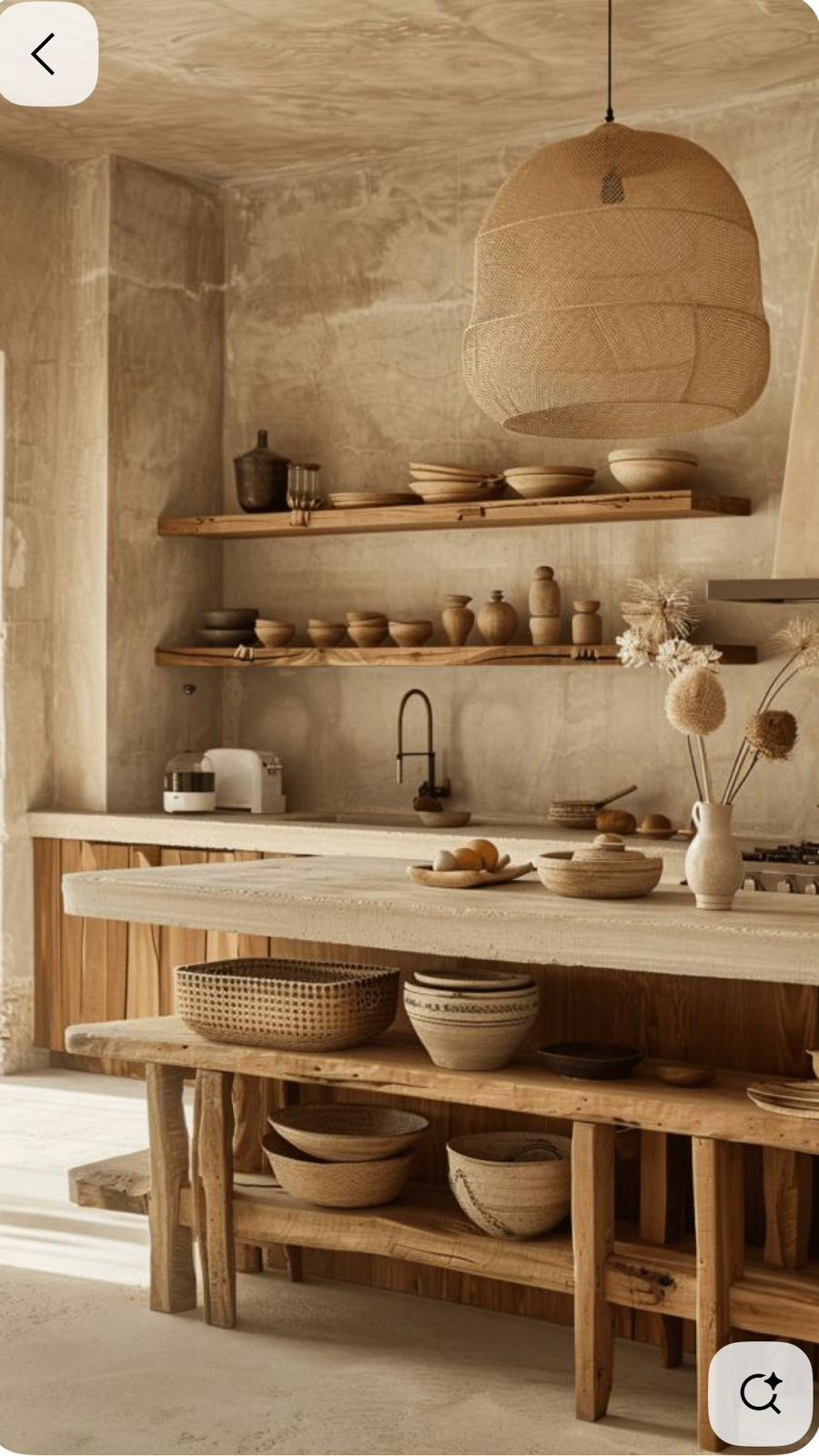 Light wood kitchen with open shelving