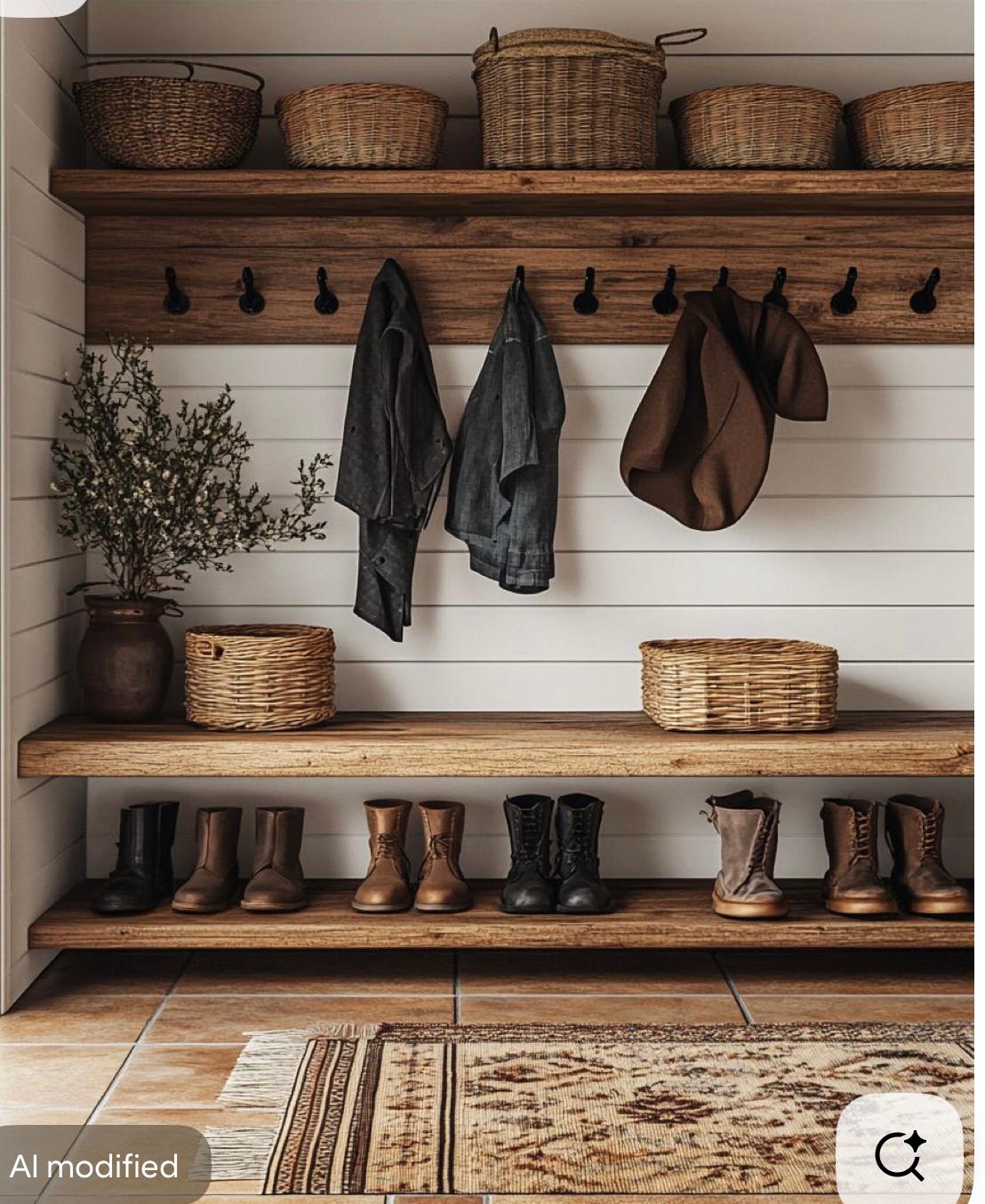 Honey-toned wood cabinets with brass hardware