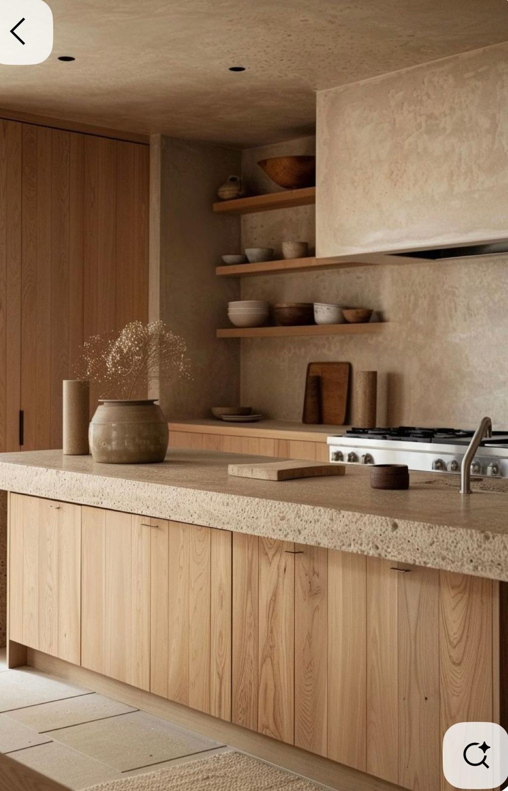 Rustic island with open shelving below