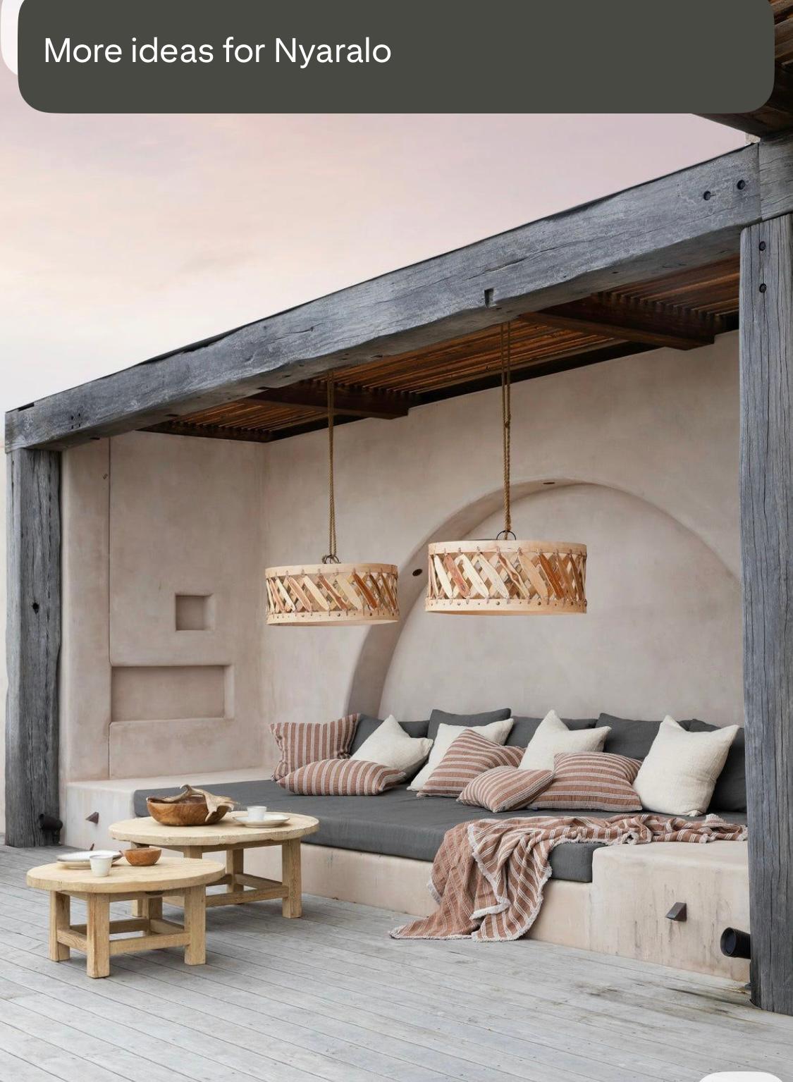 Plaster arch daybed lounge with woven pendants