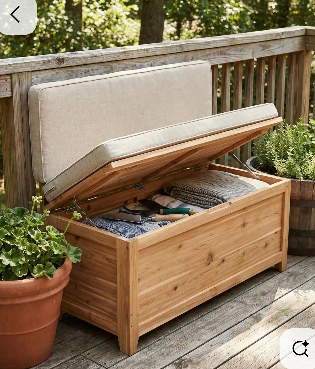 Wooden storage bench with lift-up cushion